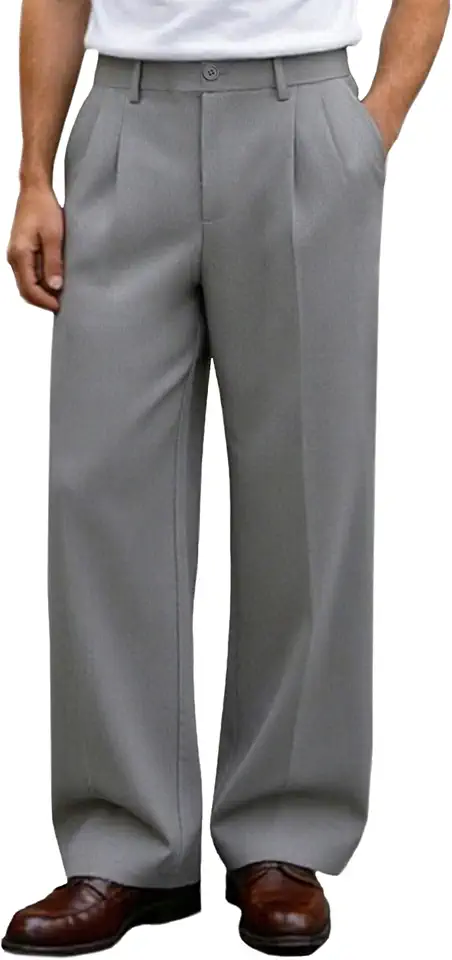 Mens Casual Dress Pants Old Money Pleated Baggy Wide Leg Slacks Vintage Stylish Relaxed Fit Work Trousers
