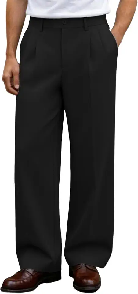 Susclude Mens Casual Dress Pants Old Money Pleated Baggy Wide Leg Slacks Vintage Stylish Relaxed Fit Work Trousers