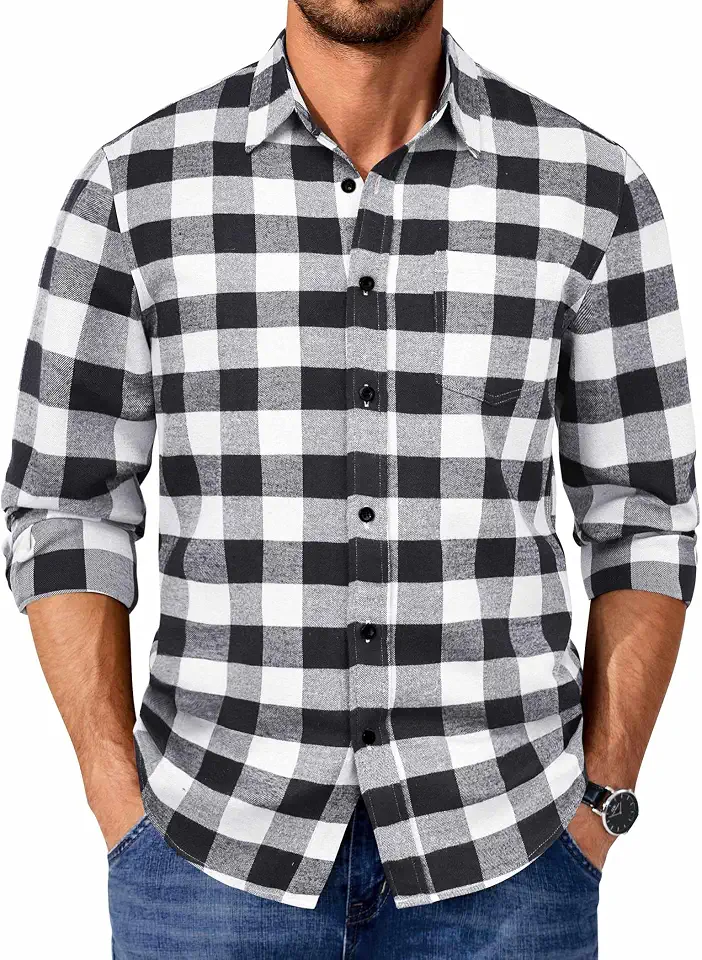 Global Recycled Standard COOFANDY Mens Flannel Shirts Long Sleeve Plaid Casual Button Down Shirt