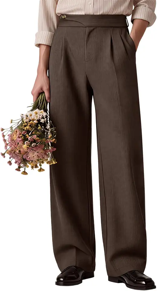 Susclude Mens Baggy Dress Pants Old Money Vintage Pleated Wide Leg Pants Summer Casual Slacks Relaxed Fit Trousers