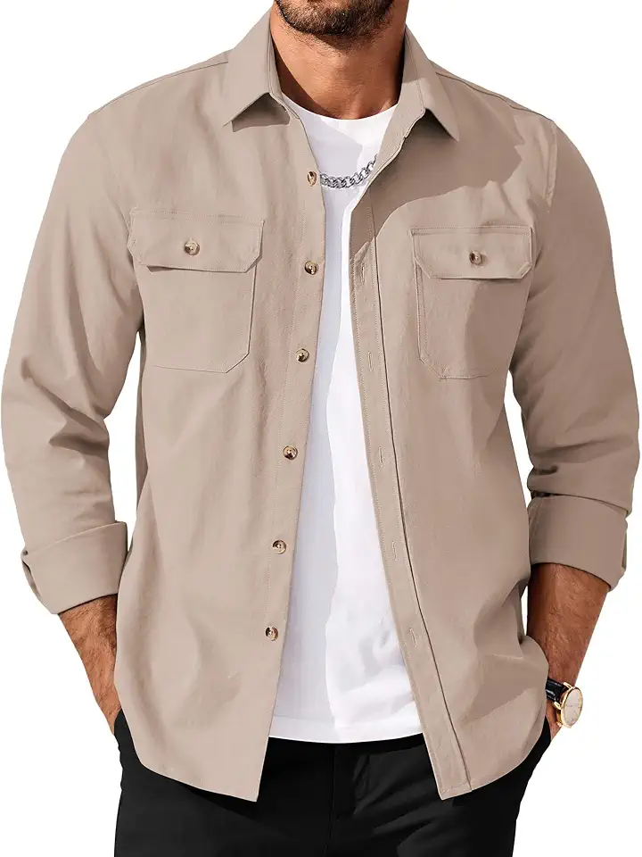 Global Recycled Standard COOFANDY Men's Long Sleeve Button Up Shirt Jacket with Flap Pockets