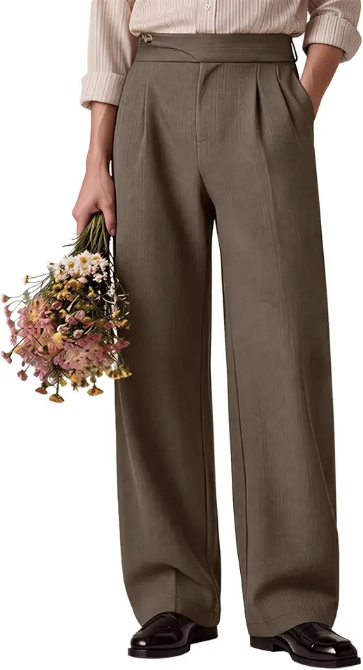 Susclude Mens Baggy Dress Pants Old Money Vintage Pleated Wide Leg Pants Summer Casual Slacks Relaxed Fit Trousers