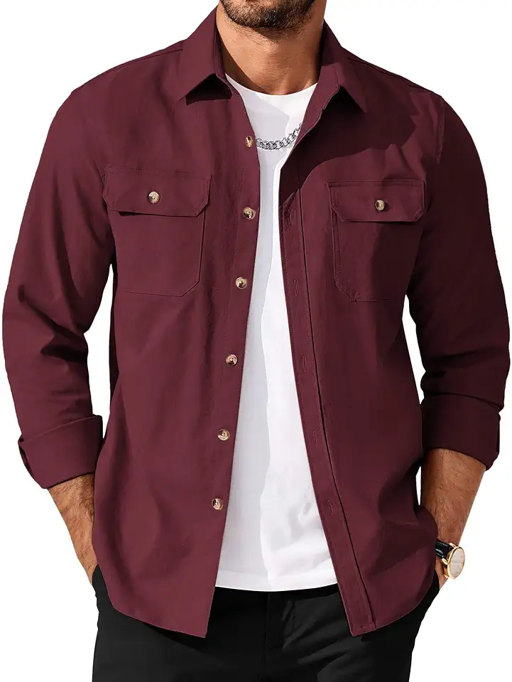 Global Recycled Standard COOFANDY Men's Long Sleeve Button Up Shirt Jacket with Flap Pockets