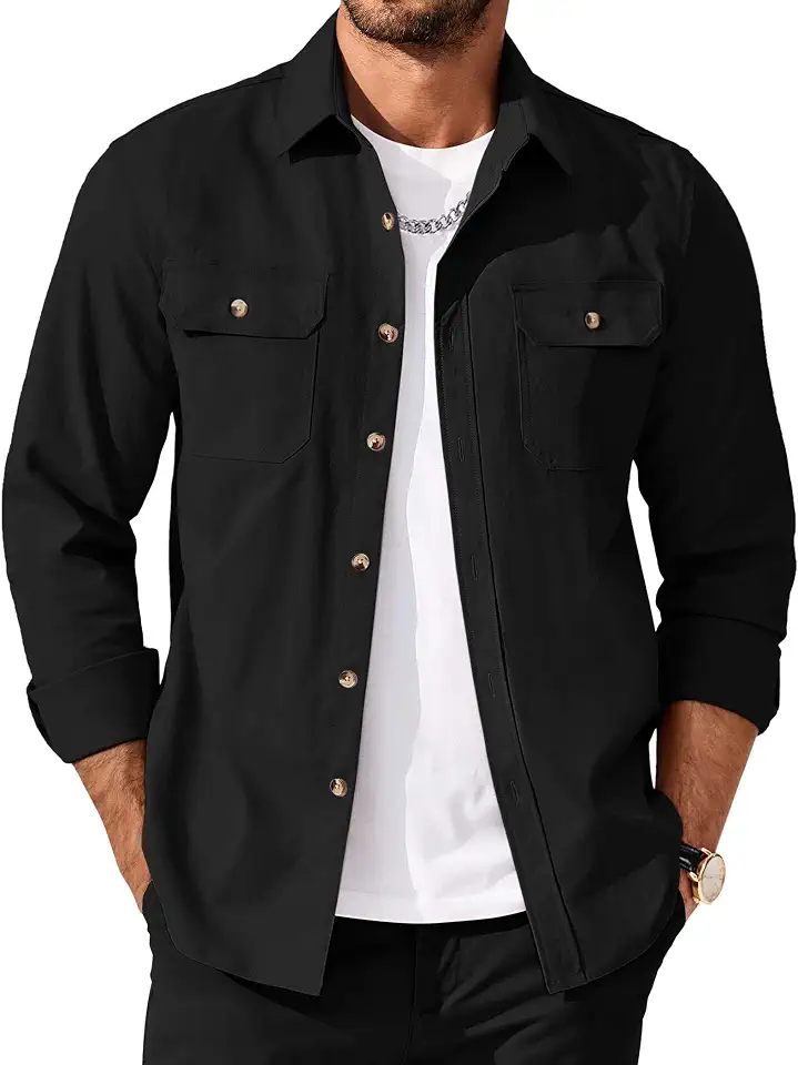 Global Recycled Standard COOFANDY Men's Long Sleeve Button Up Shirt Jacket with Flap Pockets