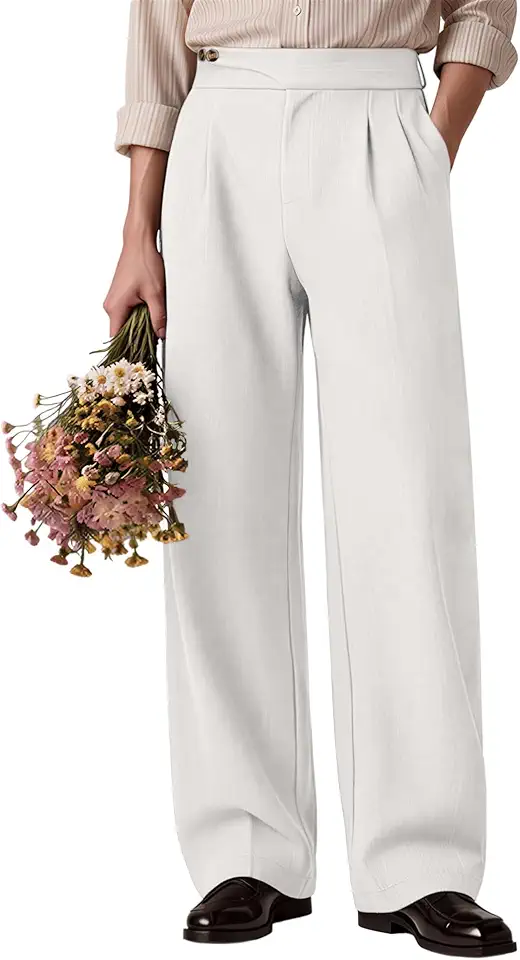 Susclude Mens Baggy Dress Pants Old Money Vintage Pleated Wide Leg Pants Summer Casual Slacks Relaxed Fit Trousers