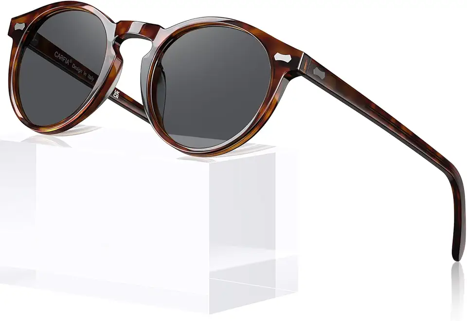 CARFIA Acetate Polarized Sunglasses for Men Retro Classic Round Shades