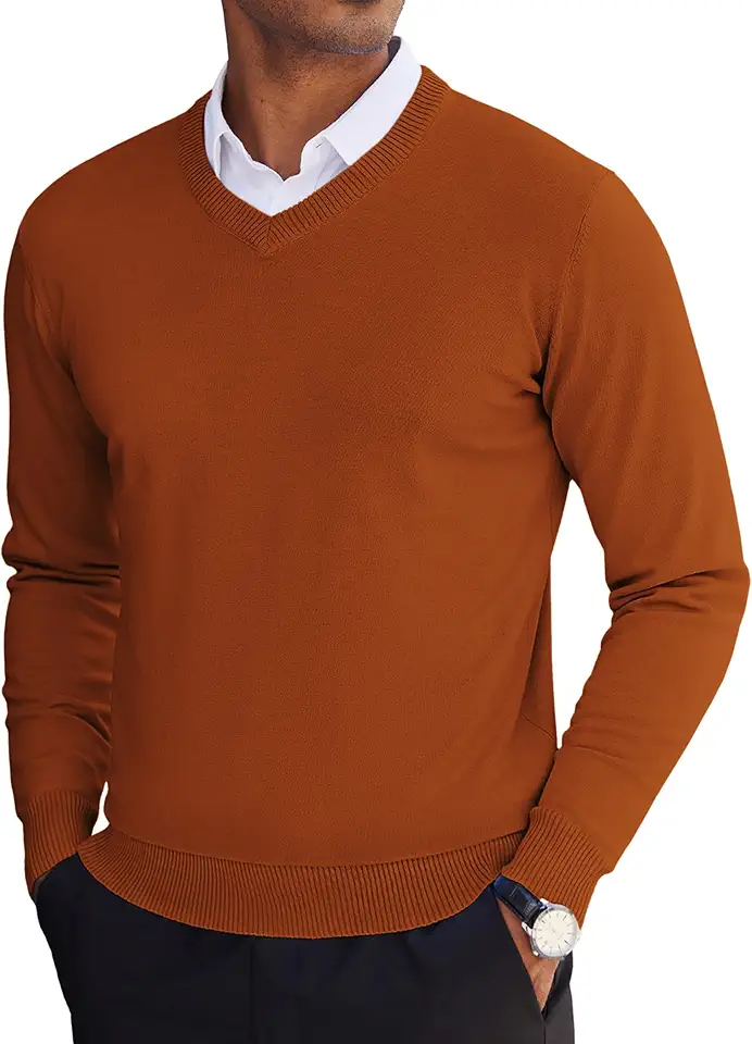 COOFANDY Men's V Neck Sweater Lightweight Knitted Pullover Sweaters