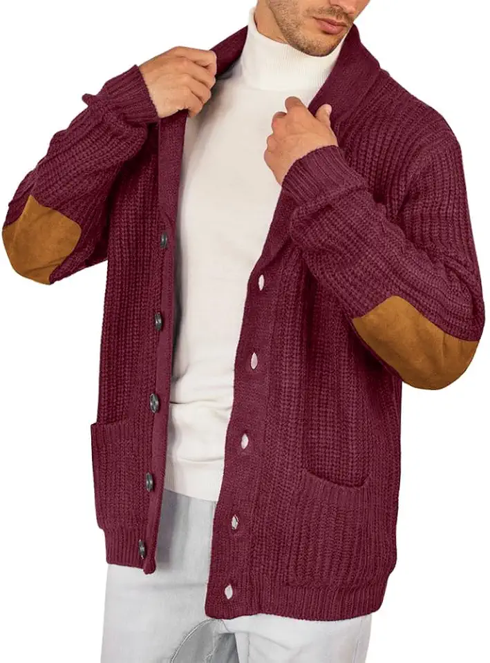 Runcati Mens Shawl Collar Cardigan Sweater Button Down Knit Sweaters