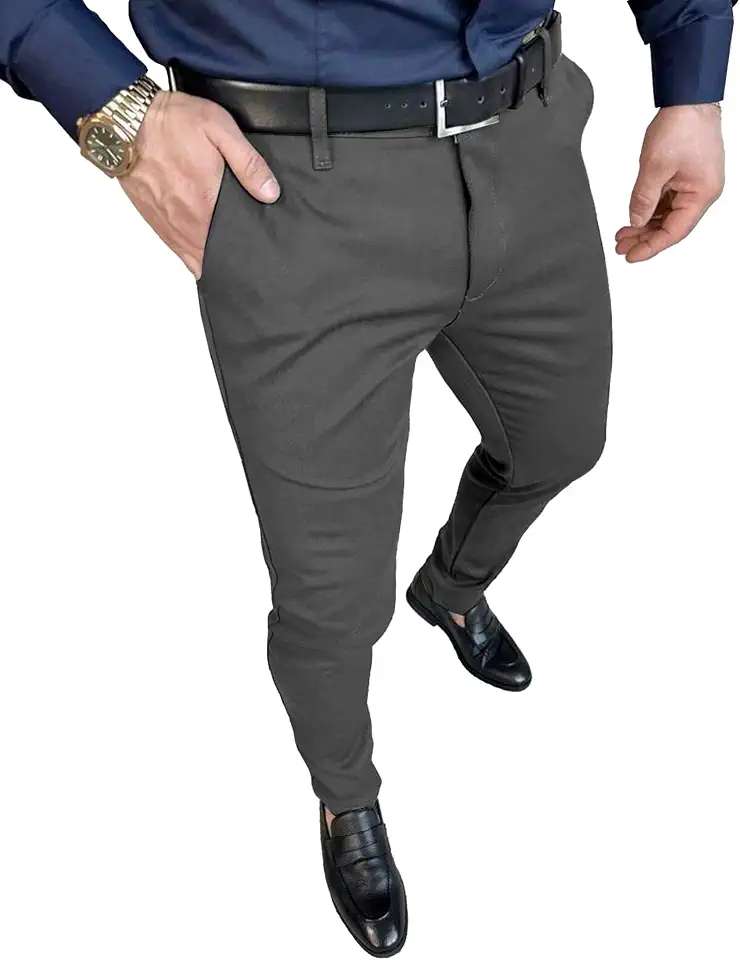 PLEPAN Men's Slim Fit Stretch Dress Pants Skinny Slacks Tapered Trousers