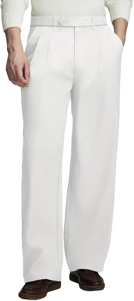 Susclude Mens Casual Dress Pants Old Money Pleated Baggy Wide Leg Vintage Relaxed Fit Slacks Work Office Trousers
