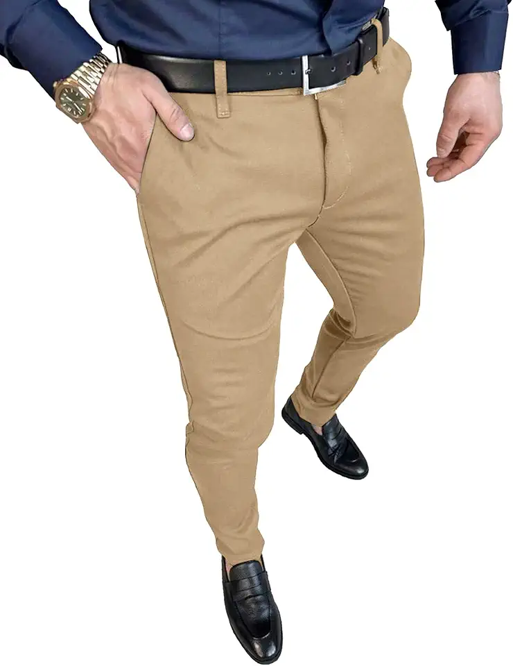 PLEPAN Men's Slim Fit Stretch Dress Pants Skinny Tapered Suit Trousers with Expandable Waist