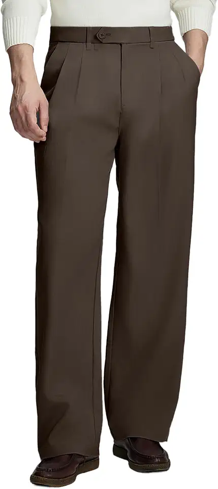 Susclude Mens Casual Dress Pants Old Money Pleated Baggy Wide Leg Vintage Relaxed Fit Slacks Work Office Trousers