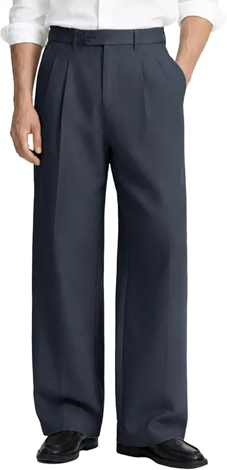Susclude Mens Casual Dress Pants Old Money Pleated Baggy Wide Leg Vintage Relaxed Fit Slacks Work Office Trousers