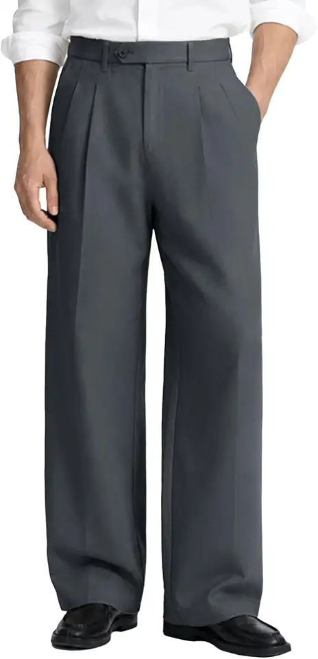 Mens Casual Dress Pants Old Money Pleated Baggy Wide Leg Vintage Relaxed Fit Slacks Work Office Trousers
