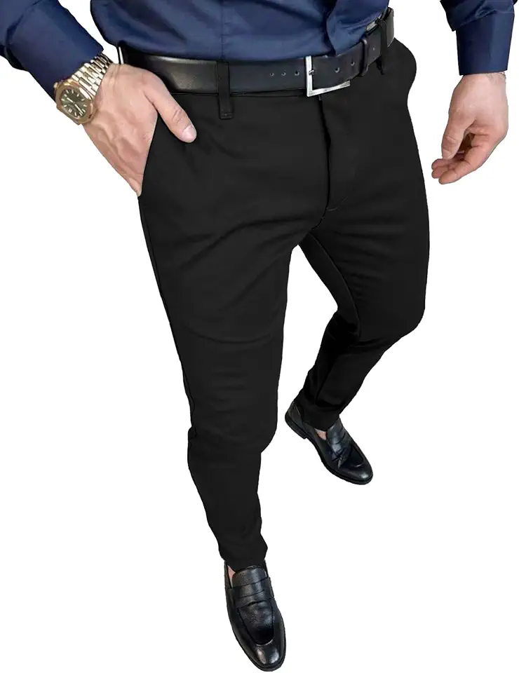PLEPAN Men's Slim Fit Stretch Dress Pants Skinny Slacks Tapered Trousers