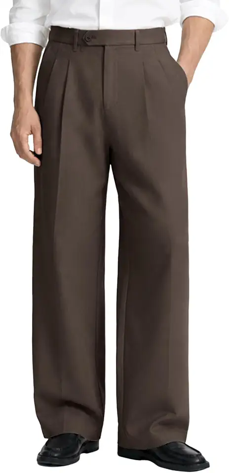 Susclude Mens Casual Dress Pants Old Money Pleated Baggy Wide Leg Vintage Relaxed Fit Slacks Work Office Trousers