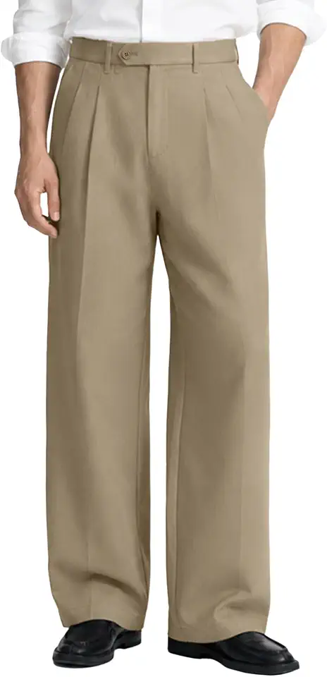 Mens Casual Dress Pants Old Money Pleated Baggy Wide Leg Vintage Relaxed Fit Slacks Work Office Trousers