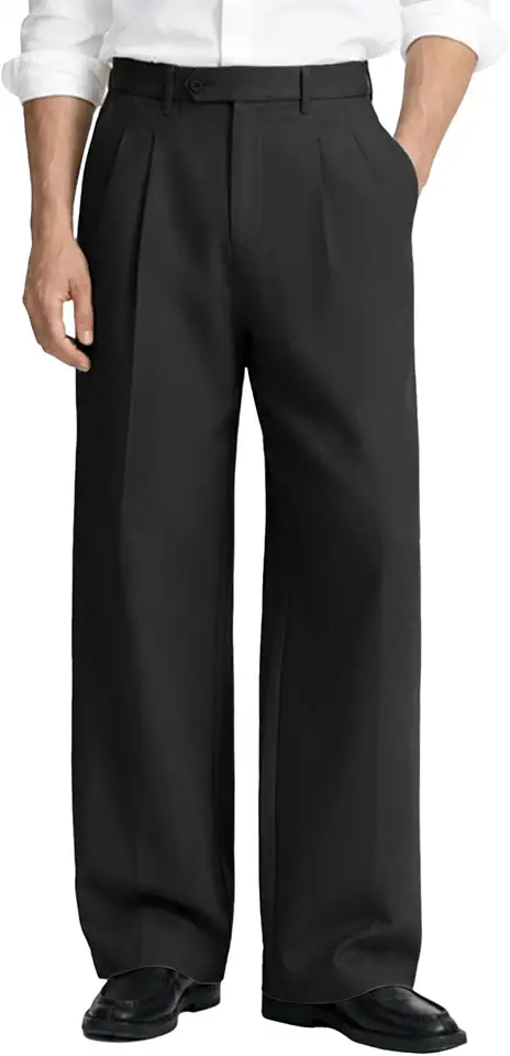 Susclude Mens Casual Dress Pants Old Money Pleated Baggy Wide Leg Vintage Relaxed Fit Slacks Work Office Trousers