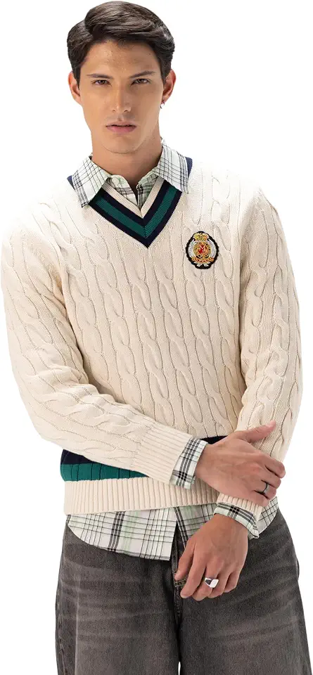 Members Only Men's Cricket Sweater | 100% Cotton Cable Knit Sweater Men | Cotton Cable Knit Sweater | Sweaters for Men