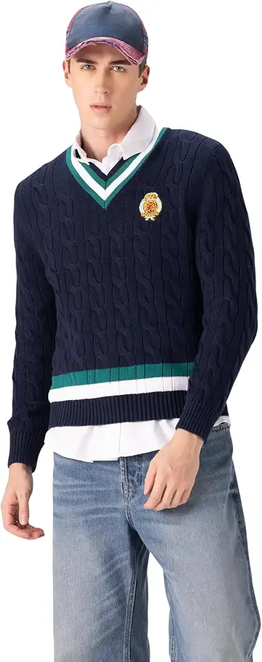 Members Only Men's Cricket Sweater | 100% Cotton Cable Knit Sweater Men | Cotton Cable Knit Sweater | Sweaters for Men