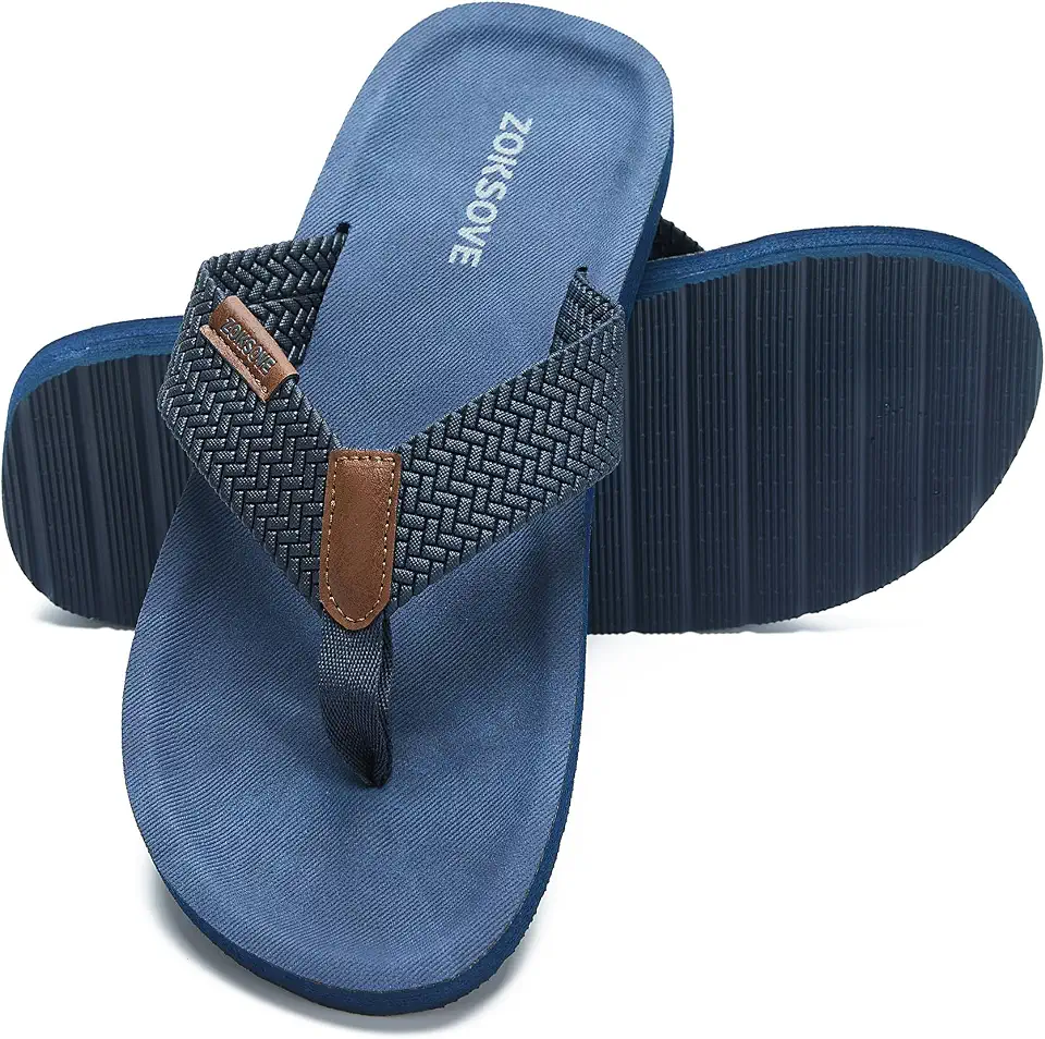 ZOKSOVE Men's Flip Flops - Comfort Quick-drying Woven Strap Thongs Sandals - Lightweight Beach Slides Soft Foam Slip on Home Slippers