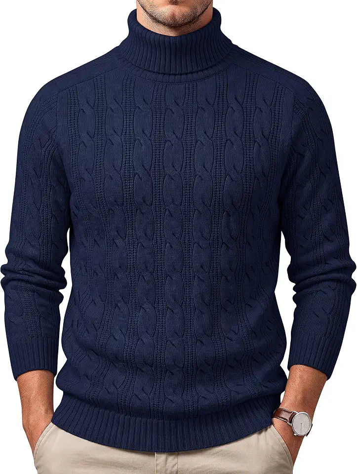 Cotrasen Mens Turtleneck Pullover Sweater Cable Knit Long Sleeve Sweaters