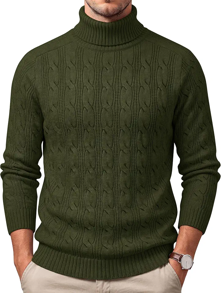 Cotrasen Mens Turtleneck Pullover Sweater Cable Knit Long Sleeve Sweaters