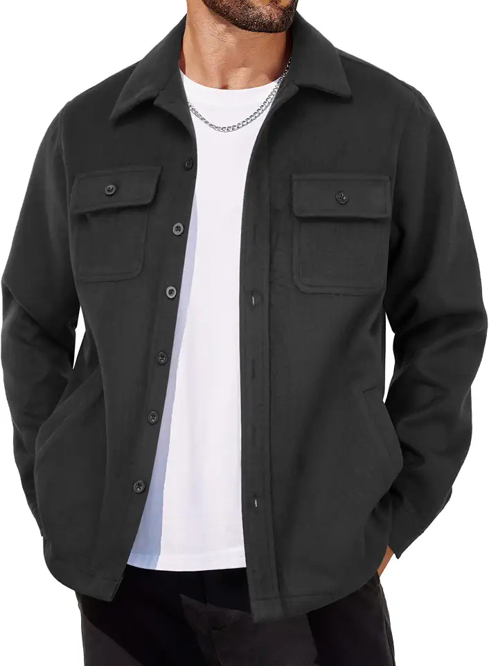 COOFANDY Mens Flannel Jacket Fleece Shacket Plaid Shirt Button Down Jackets