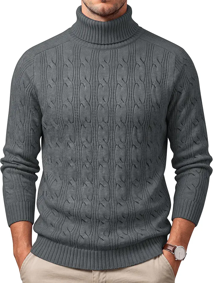 Cotrasen Mens Turtleneck Pullover Sweater Cable Knit Long Sleeve Sweaters