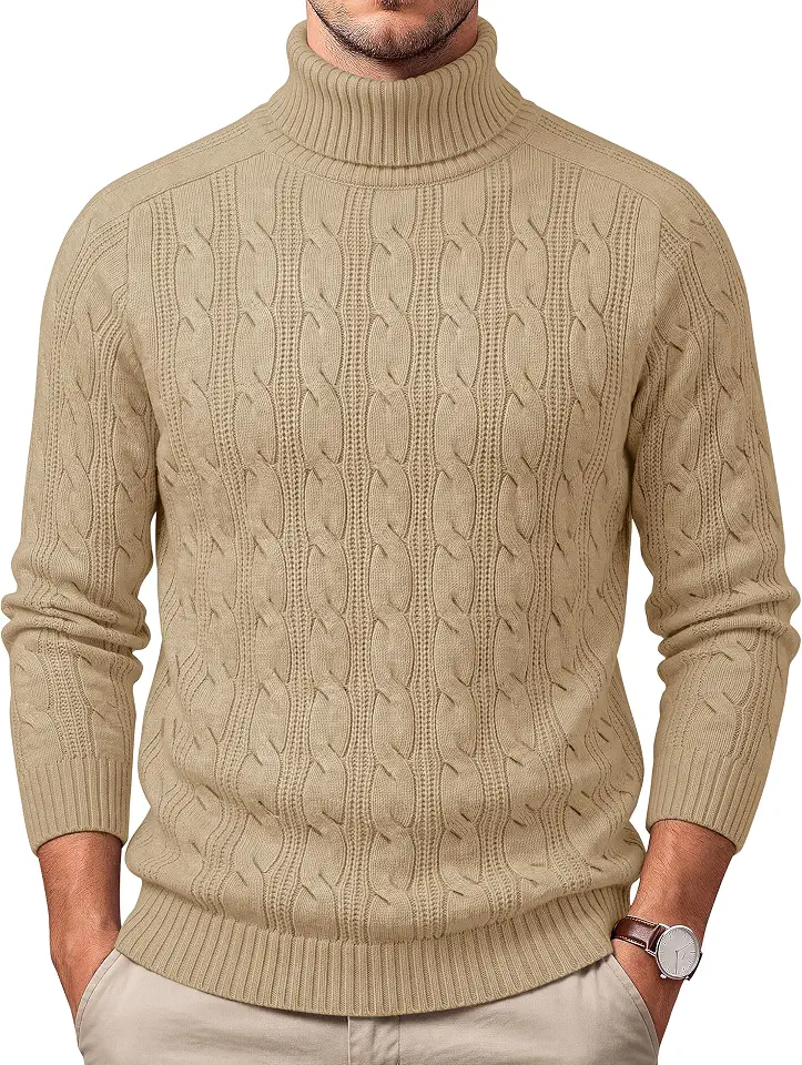Cotrasen Mens Turtleneck Pullover Sweater Cable Knit Long Sleeve Sweaters