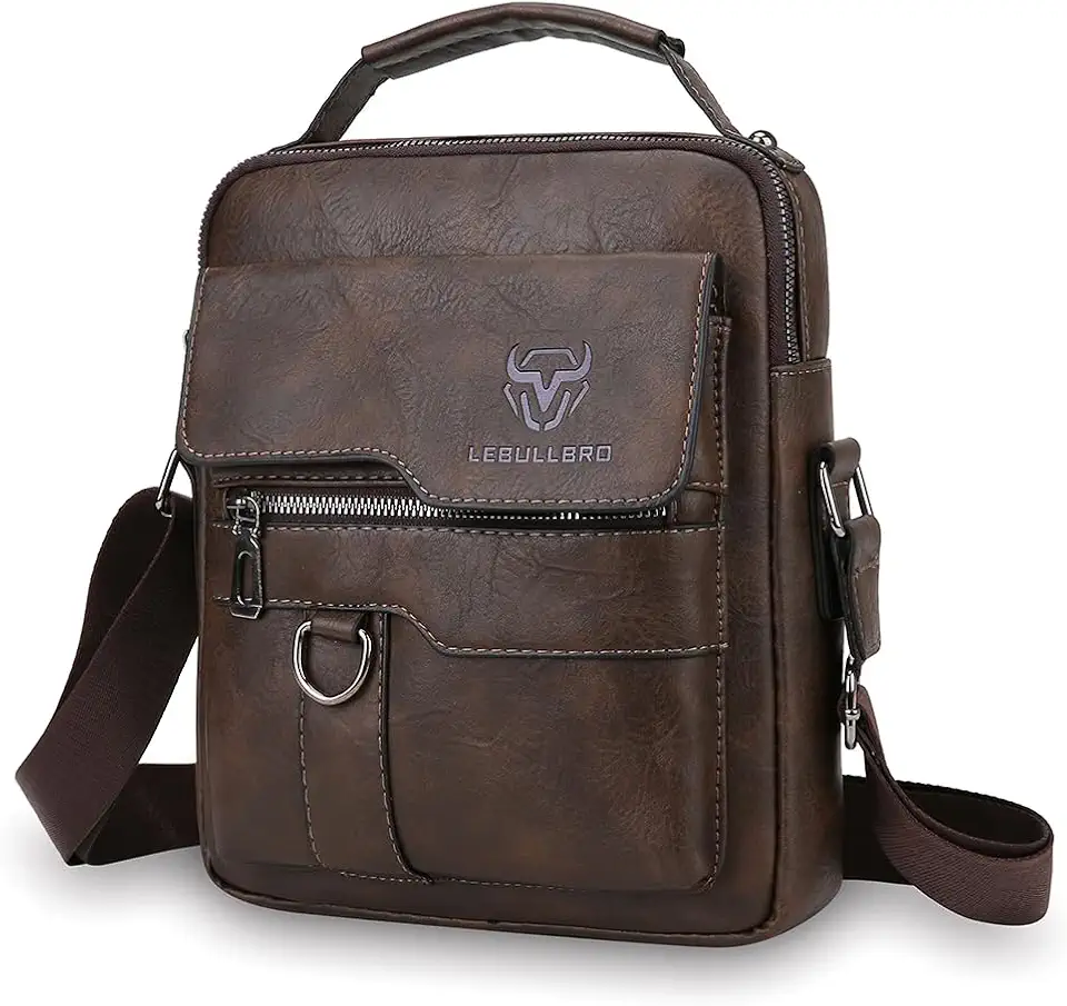 Men's Brown Leather Crossbody Messenger Bag