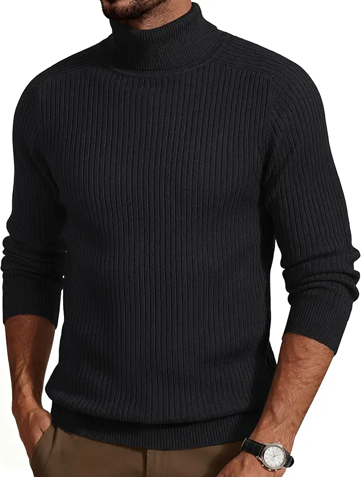 Men's Regular Fit Black Long Sleeve Turtleneck Sweater