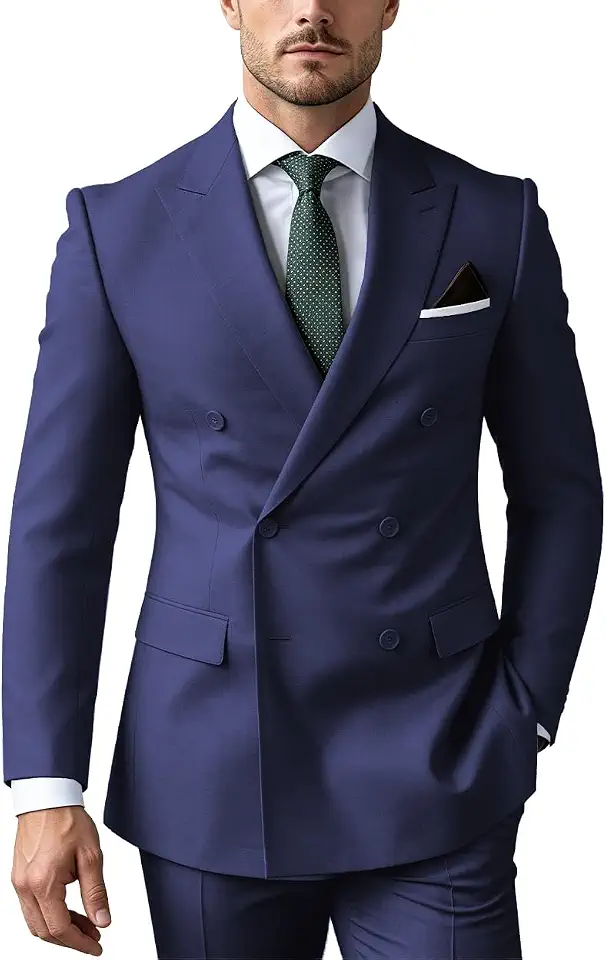 2-Pc Mens Suit Slim Fit Double Breasted Blazer & Pants Formal
