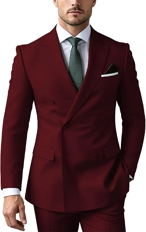 2-Pc Mens Suit Slim Fit Double Breasted Blazer & Pants Formal