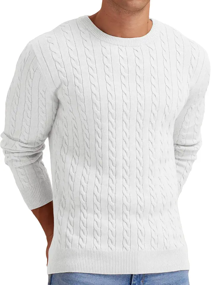 Askdeer Men's Pullover Sweater Crewneck Cable Knit Long Sleeve Sweater Classic Soft Knitted Sweaters with Ribbing Edge