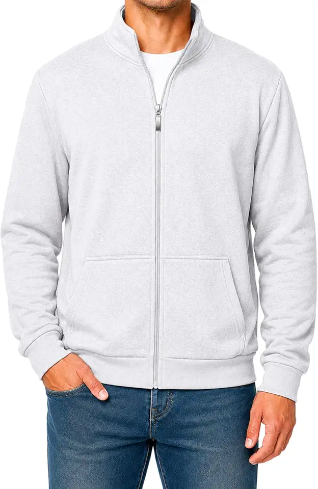 Men's Zip Up Sweatshirt Full Zip Fleece Jacket No Hood