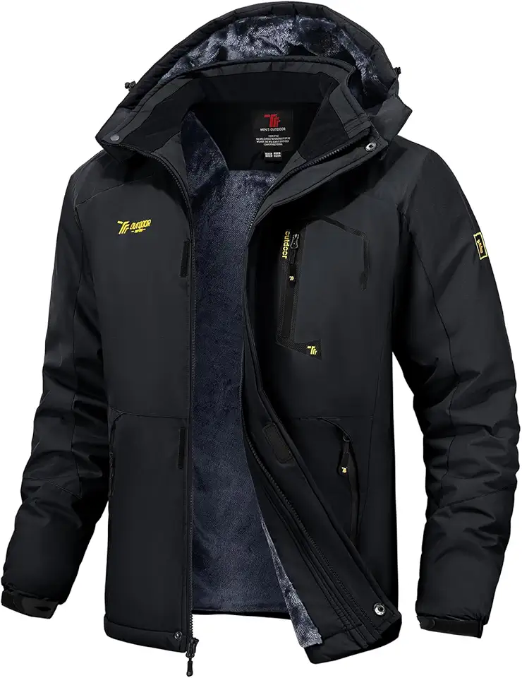 TBMPOY Men's Winter Jackets Skiing Waterproof Snow Thick Fleece Lined Hooded Utility Cold Weather Warm Outdoor Ice Work