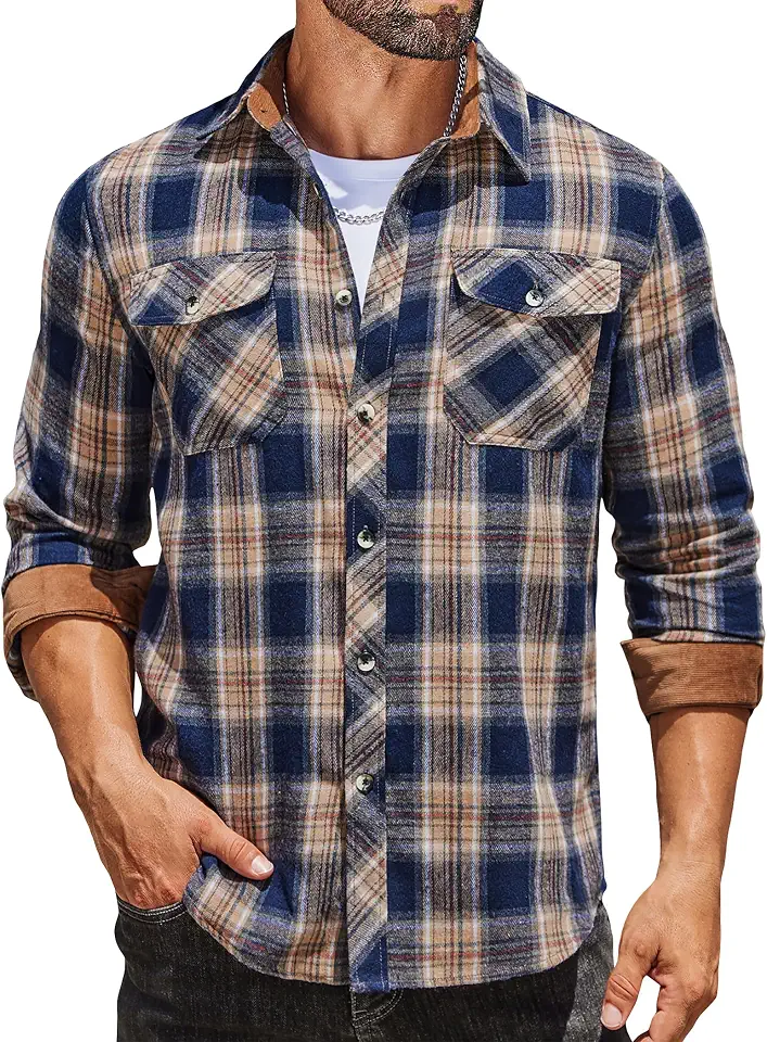 Global Recycled Standard COOFANDY Mens Lightweight Flannel Long Sleeve Casual Work Plaid Shirts