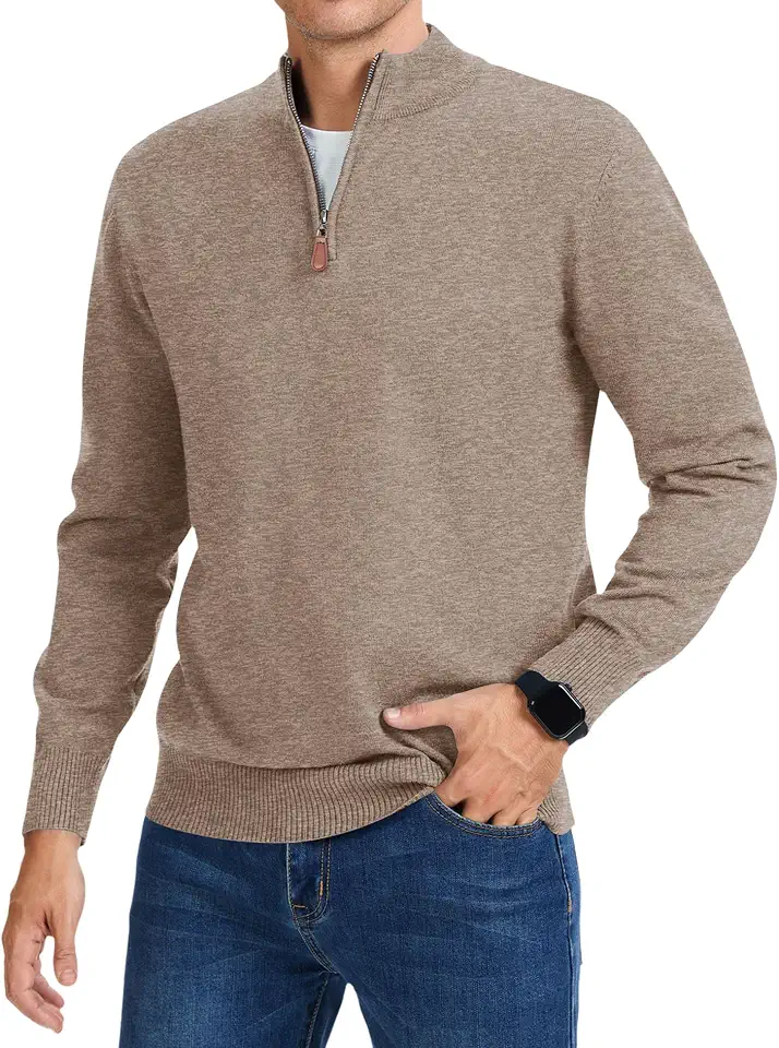 iWoo Men's Quarter Zip Sweaters Slim Fit Long Sleeve Knitted Pullover Mock Neck Business Casual Dress Sweater