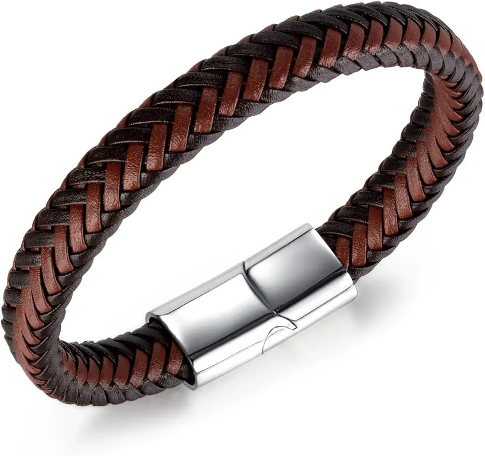 Kim Carrey Italian Handmade Genuine Leather Bracelets for Men Stainless Steel Clip, Men's Casual Genuine Multi-layer Cuff Bracelet, Bracelet Gift for Real Men