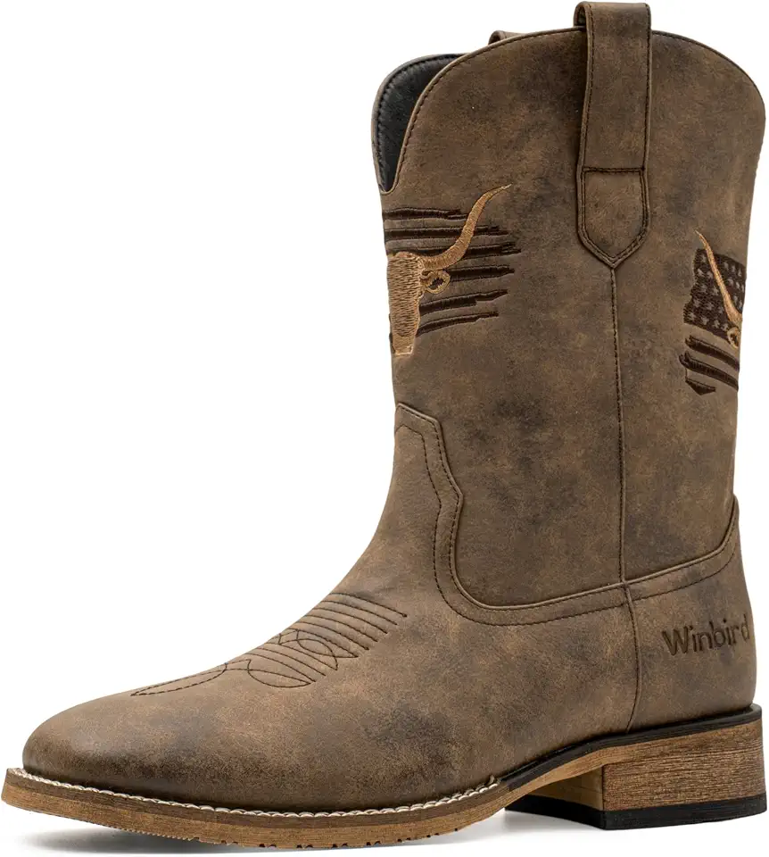 Men's Cognac Brown Leather Western Roper Boots
