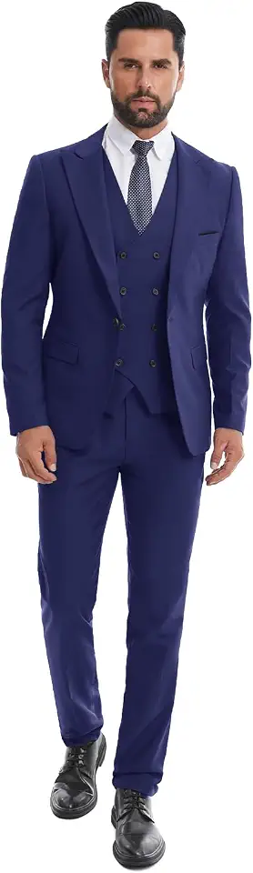 3 Piece Slim Fit Suit for Men One-Button Tuxedo Jacket Blazer Dress Suits for Wedding Business Prom