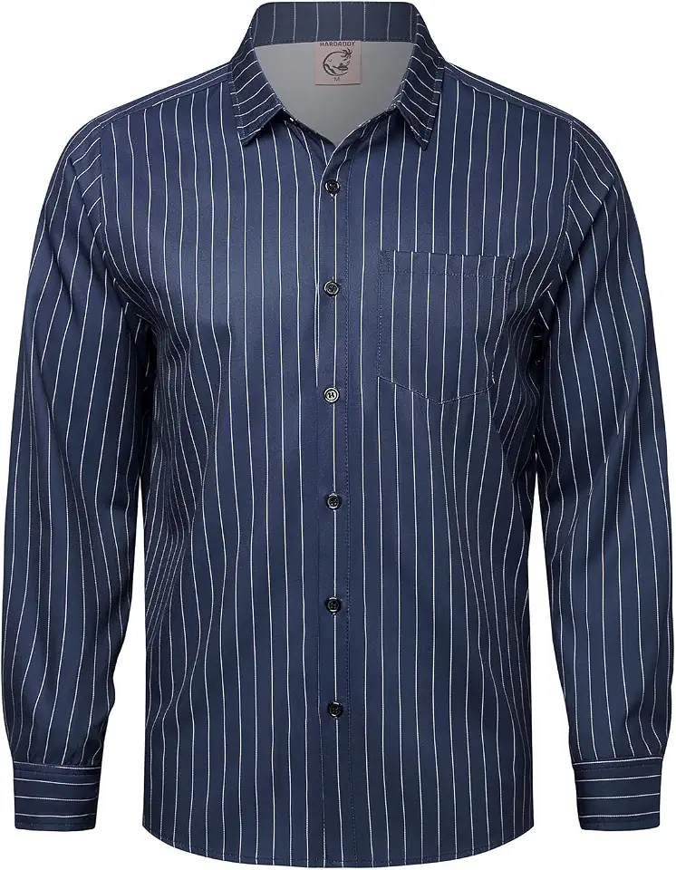 Hardaddy Men's Button Down Long Sleeve Shirts Casual Striped Blouse for Men