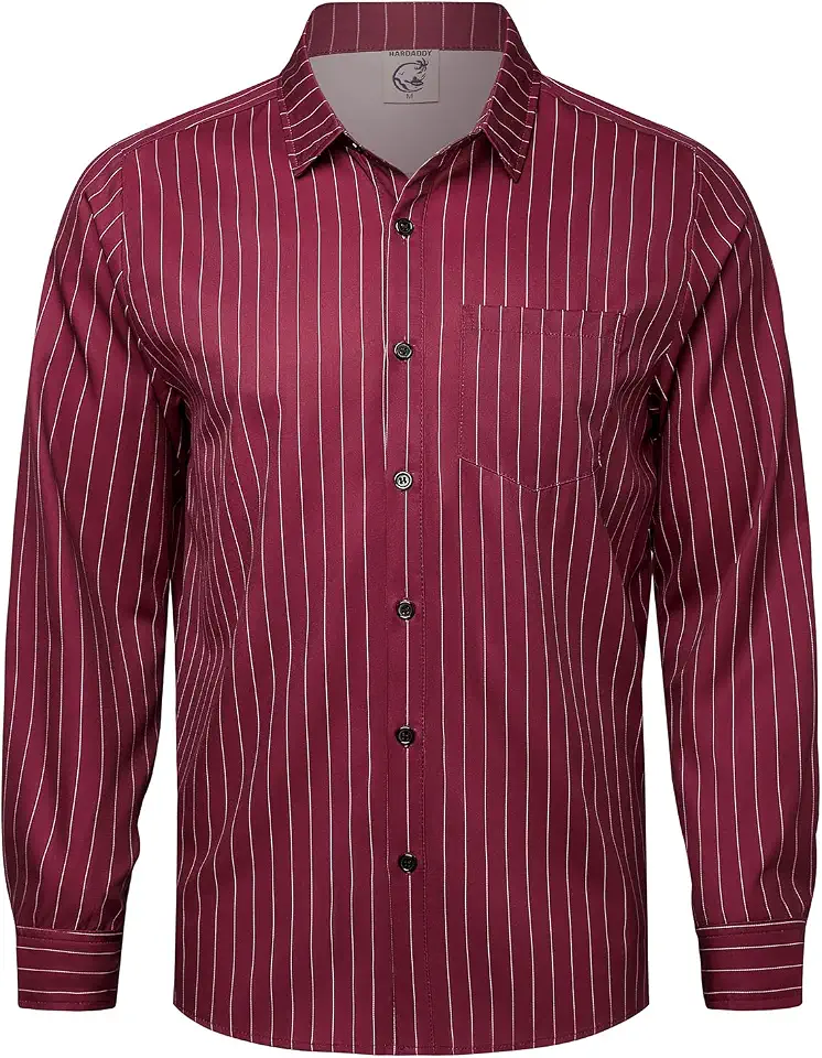 Hardaddy Men's Button Down Long Sleeve Shirts Casual Striped Blouse for Men