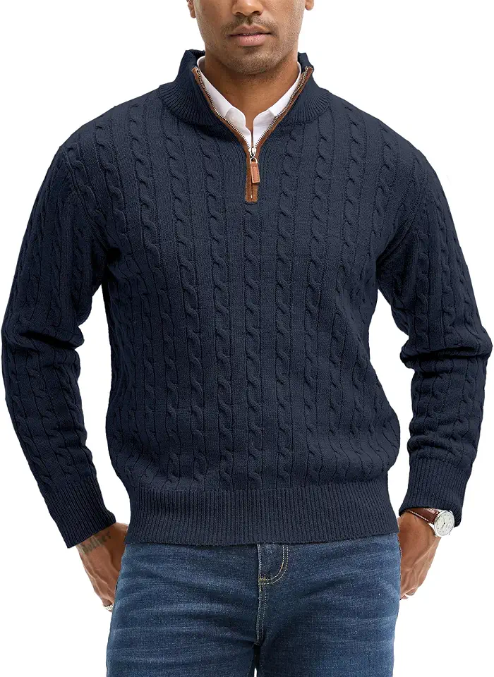 JEMLDL Men's Quarter Zip Cable Knit Pullover Sweaters