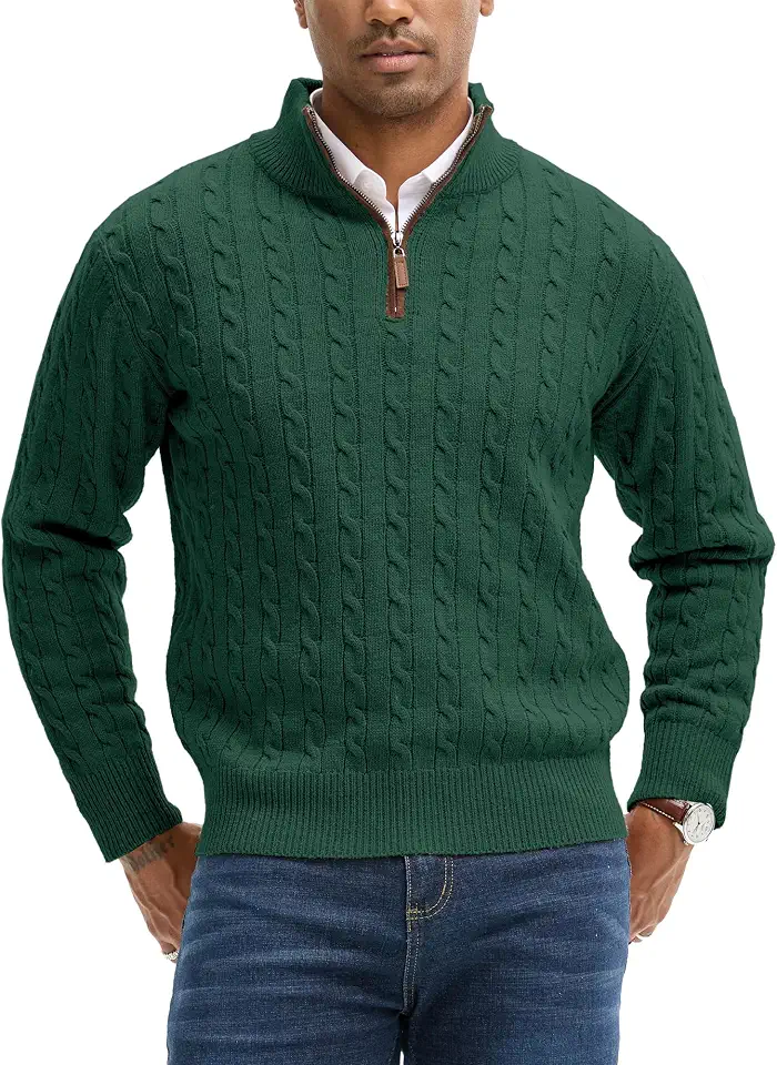 JEMLDL Men's Quarter Zip Cable Knit Pullover Sweaters