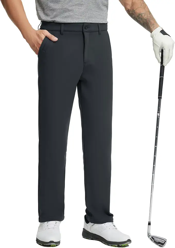 MICHEL ROUEN Mens Golf Pants Fleece Lined Water-Resistant Dress Pants Business Casual Outdoor Winter Pants for Men