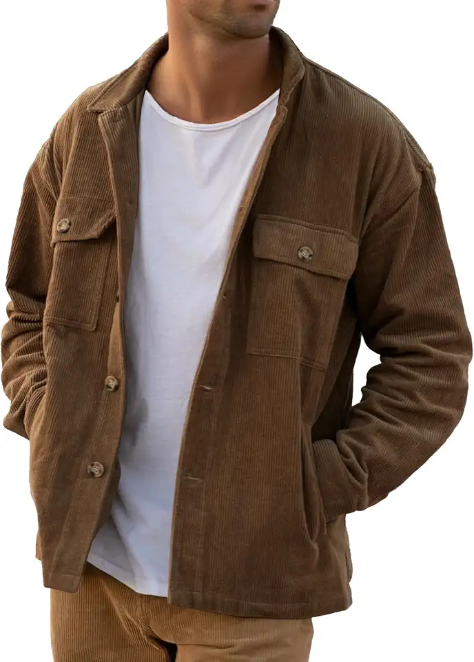 PLEPAN Men's Corduroy Shacket with 4 Pockets