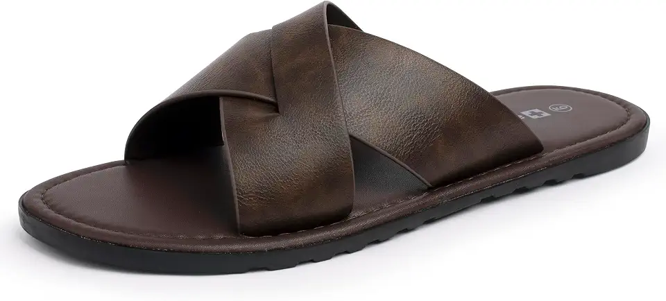 Alpine Swiss Hugo Men’s Vegan Leather Slide Sandals | Dressy & Comfortable Indoor Outdoor Shoes | Cross Strap Design for Casual & Elevated Wear | Water-Resistant & Anti-Slip Traction Flip Flops
