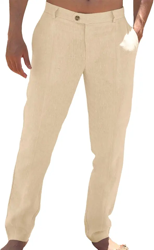 Men's Beige Pleated Dress Pants